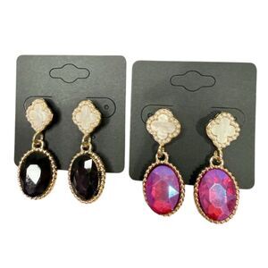 Clover Austrian Crystal Drop Earrings 2 Pairs Purple Pink gift lot bundle